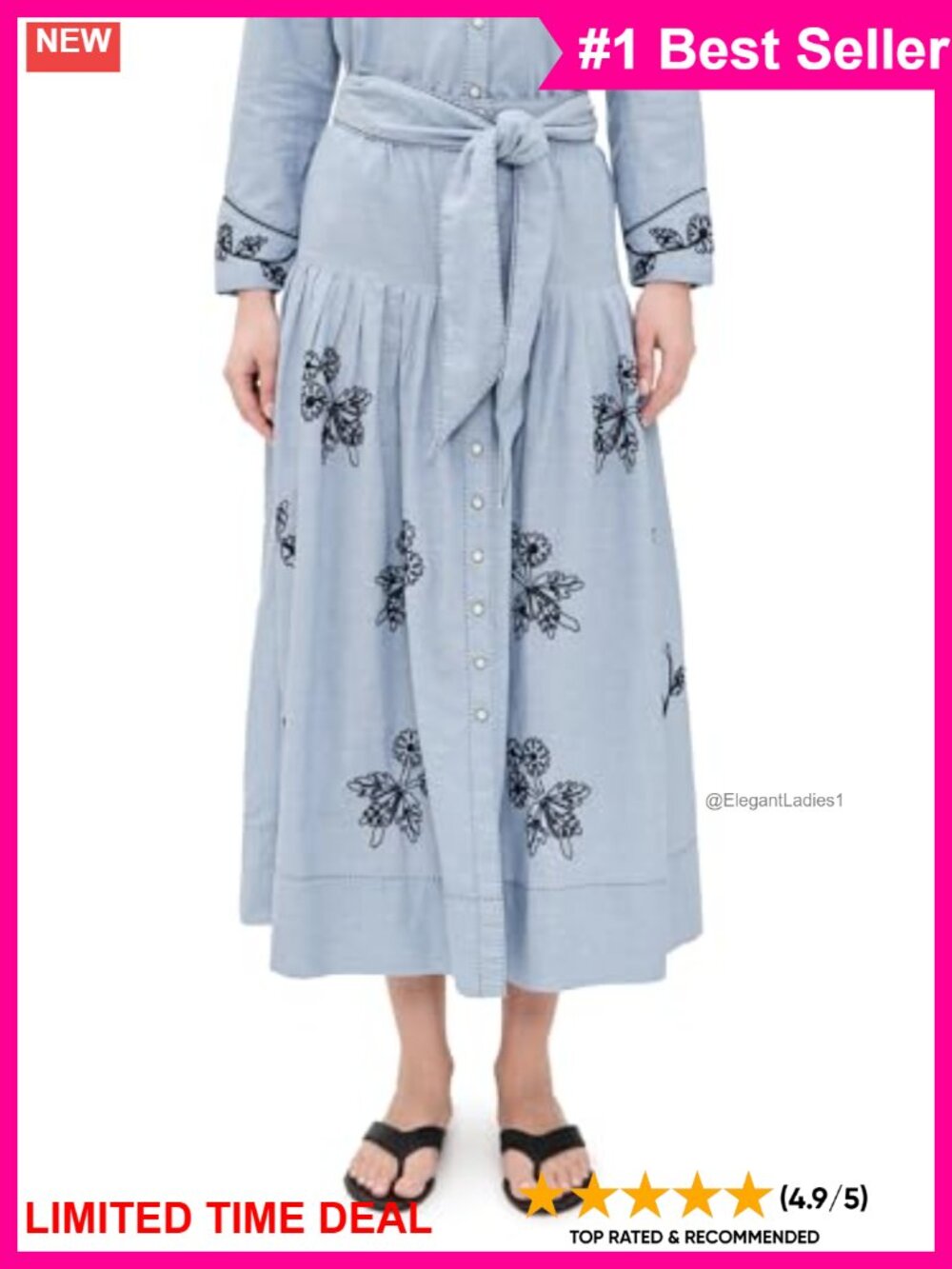Linen Blend High Rise Embroidered Floral Skirt